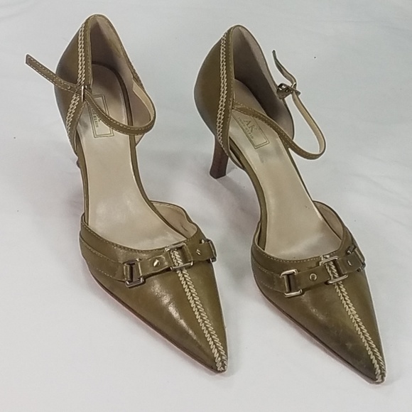 Anne Klein Shoes - Anne Klein Olive Green Leather Kitten Heel Shoe
